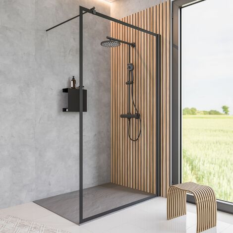Schulte Walk In Dusche Alexa Style 2.0, ESG Sicherheitsglas Dekor Frame Mattschwarz, Profilfarbe: Schwarz, Größe: 120 x 200 cm