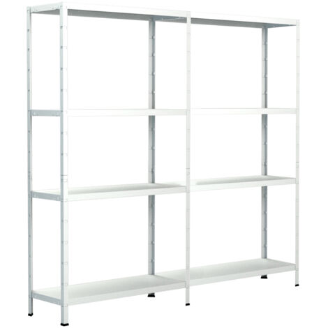 SCHULTE Regalwelt Rayonnage emboîtable avec 2 x 4 tablettes PowerMAX, charge utile 65 kg, 180x160x40 cm (HxLxP), blanc, rayonnage de stockage, rayonnage d’atelier, rayonnage de cave, rayonnage de gara