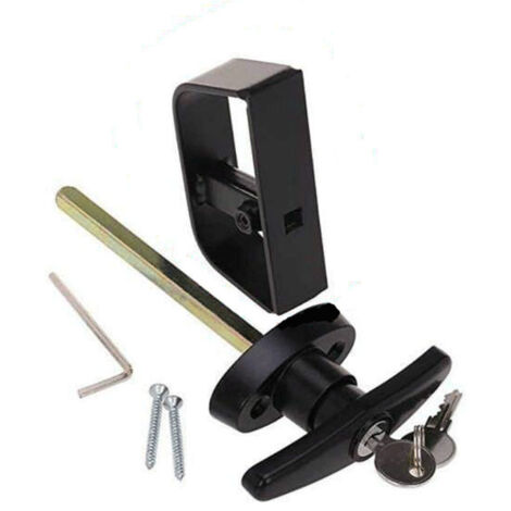 Schuppentürgriff-Schloss-Set, 11,4 cm, T-Griff mit 2 Schlüsseln und 2 Schrauben, 11,4 cm Vorbau für Schuppen, Tor, Scheune, Garage, Spielhaus, Hühnerstall-Türschloss und mehr, Schwarz (T-Griff)