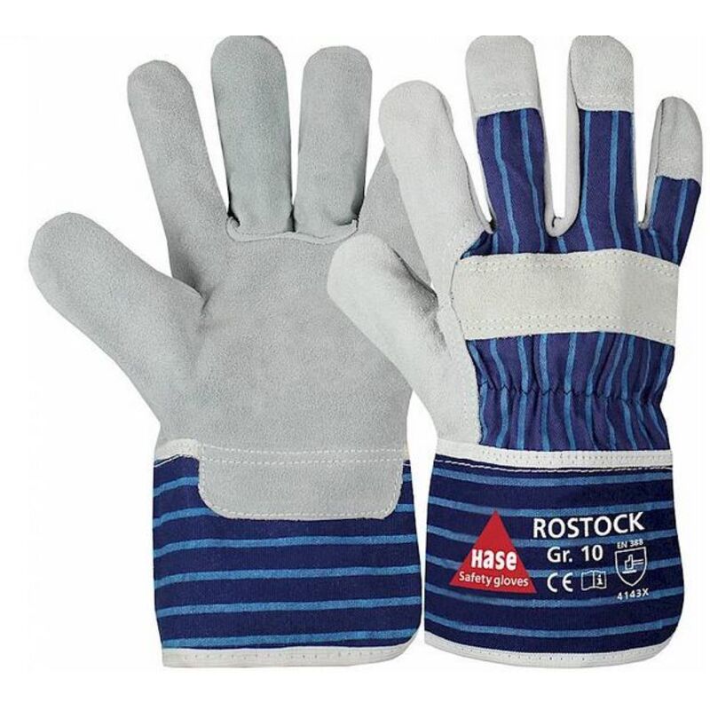 Rindspaltleder-Handschuh ROSTOCK natur/blau Gr. 10 HASE