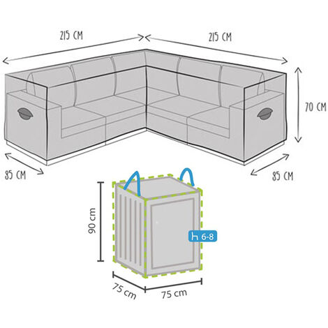 Schutzhülle 215x215cm für L-förmiges Garten Lounge Set + Hülle für 6-8 Kissen
