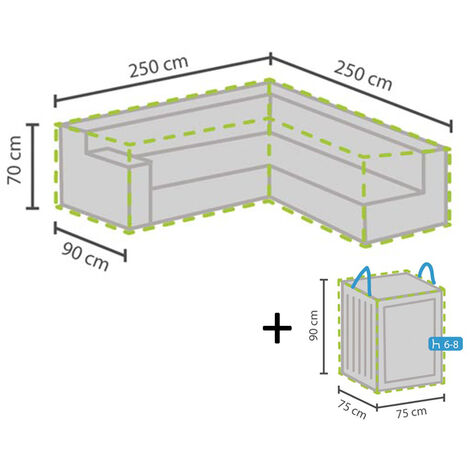 Schutzhülle 250x250cm für L-förmiges Garten Lounge Set + Hülle für 6-8 Kissen