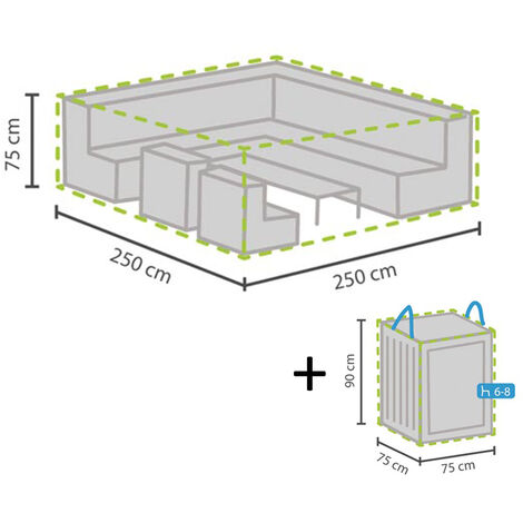 Schutzhülle Abdeckung 250x250cm für Garten Lounge Set + Hülle für 6-8 Kissen