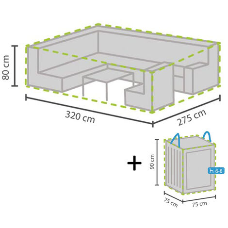 Schutzhülle Abdeckung 320x275cm für Garten Lounge Set + Hülle für 6-8 Kissen