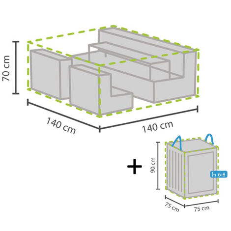 Schutzhülle Abdeckung XS 140x140cm für Garten Lounge Set + Hülle für 6-8 Kissen