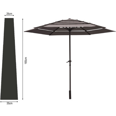 Schutzhülle Schwarz Länge 165cm für Sonnenschirme  bis Ø 300cm Schutzhaube Abdeckplane