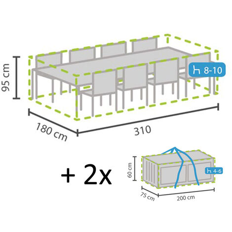 Schutzhüllen Set XXL: Abdeckung Sitzgruppe 310x180cm + Hüllen für 8-12 Kissen