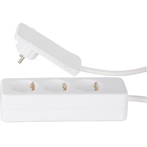 Schutzkontaktstecker Flachstecker Flat Plug in weiß - mit 1,6m Leitung und montierter 3-fach Tischsteckdose
