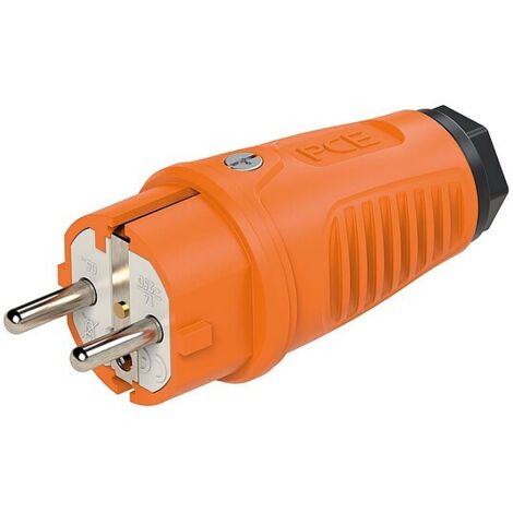 Schutzkontaktstecker Gummi (orange/schwarz) - mit Schutzleiterkontakt