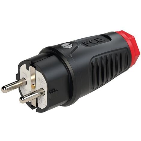 Schutzkontaktstecker Vollgummi (rot/schwarz) - mit Schutzleiterkontakt
