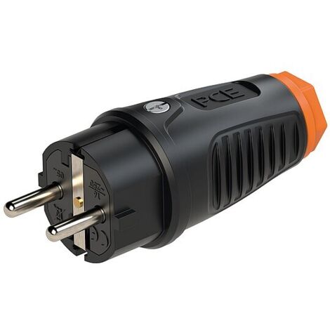 Schutzkontaktstecker Vollgummi (schwarz/orange)