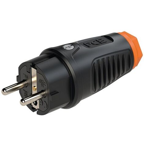 Schutzkontaktstecker Vollgummi (schwarz/orange) - mit Schutzleiterkontakt