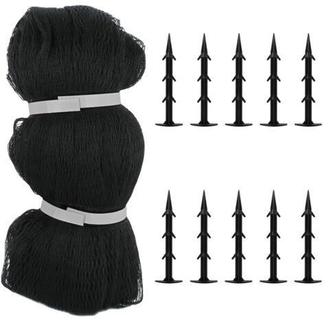 Schutznetz für Teiche – Schwarzes Laubschutznetz mit Spikes, Polyethylen hoher Dichte – Packung mit 1 Netz + 10 Spikes