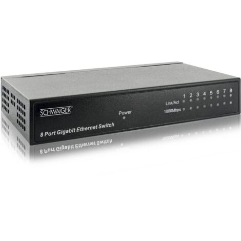 Schwaiger 8-Port Netzwerkswitch NWSW8 011 schwarz, Metallgehäuse, bis zu 1000 Mbit/s Netzwerktechnik