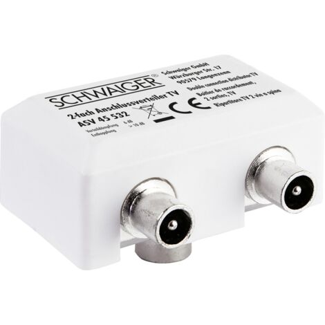 Schwaiger Aufsteckverteiler ASV45 532 für TV weiß, 1x IEC Buchse auf 2x IEC Stecker Aufsteckverteiler