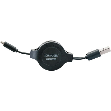 Schwaiger Ausziehbarer Ladekabel 0,8 m USB Typ C Verlängerungskabel Schwarz