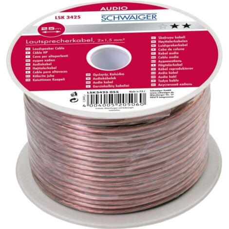 Schwaiger Lautsprecherkabel LSK3425 055 transparent, 25m, 2x 1,5mm², unkonfektioniert Kabel & Stecker