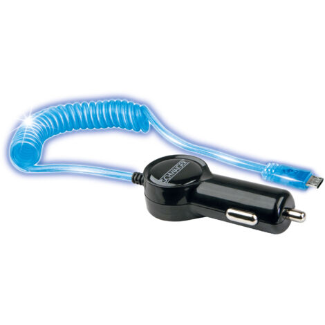 Schwaiger LKKM40R 533 Kfz-Ladeadapter mit leuchtendem Spiralkabel, Micro-USB Stecker transparent