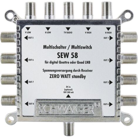 Schwaiger SAT-Multischalter 5-8 SEW58 531 passiv mit 5 Eingängen & 8 Ausgängen Verstärker & Verteiler