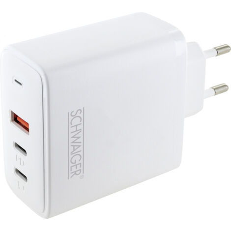 Schwaiger Schnell-Ladeadapter 65 W  2x USB C 1x USB A weiß Ladegerät Adapter