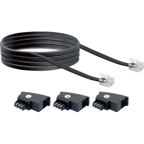 Schwaiger Telefon Anschlusskabel TAL6306 533 TAE (F) RJ11 schwarz, 6,0m, 3x TAE (F) / 1x RJ11 TAE-Anschlusskabel