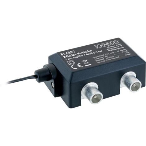 Schwaiger Zwei-Geräte-Verstärker BS6822 531 1x IEC Buchse auf 2x IEC Stecker, Verstärkung bis 2x 8dB Verstärker