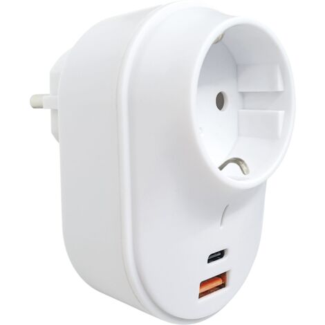 Schwaiger Zwischenstecker mit USB-Ladeadapter USB 2.0 & USB-C Anschluss Steckdosen & Buchsen