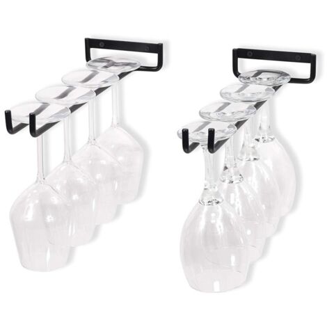 Schwarz – 2 Glashalter aus Eisen zur Wandmontage, Weinglashalter für Weinschränke, Bars, Küchen.