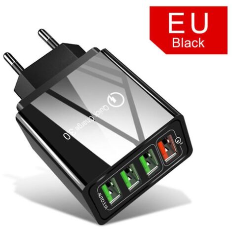 Schwarz, 33W QC 3.0 USB-Ladegerät, 4-Port Multi-USB-Ladegerät kompatibel mit iPhone 12/13/11/Samsung S22/S21/S20/Xiaomi/Huawei/Oppo/