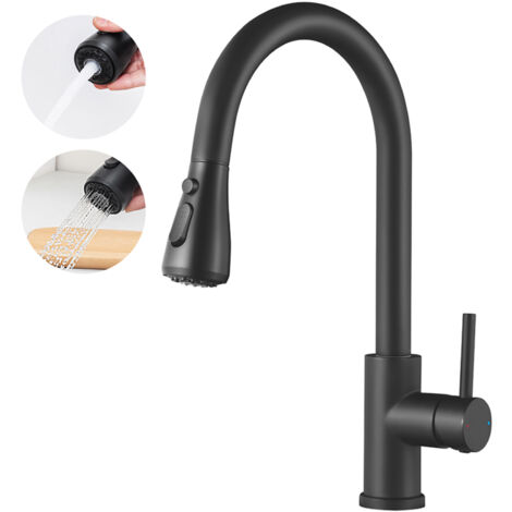 Schwarz Ausziehbare Küchenarmatur mit 2 Straharten, 360° Drehbar Küche Wasserhahn Hochdruck Spültischarmatur