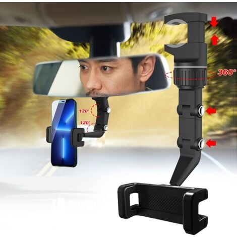 HIASDFLS (Schwarz) Auto-Rückspiegel-Handyhalter, um 360 Grad drehbarer Universal-Handyhalter, 50 mm-100 mm multifunktionaler verstellbarer Handyhalter für Auto/Rücksitz/Küche