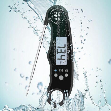 (Schwarz) Digitales Küchenthermometer, Sofortablesendes Fleischthermometer, Lange Sonde, Großer Schlitz, Doppelmagnetisches Ofenthermometer für Fleisch
