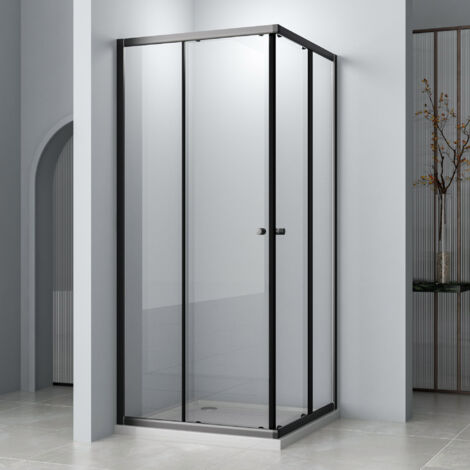 Schwarz Duschkabinen 90x90cm Schiebetür Duschkabine Eckeinstieg mit Doppel Schiebetüren Duschabtrennung Duschschiebetür 6mm ESG Glas, LINKS & RECHTS MONTIERBAR, Höhe 185cm