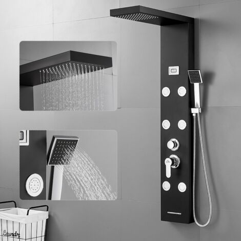 Schwarz Duschpaneel Duscharmaturen Set mit 7 Düsen mit Wassertemperatur Dispaly Duschsystem Edelstahl SUS304 duschpaneel mit massage