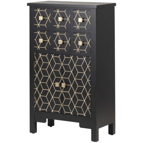 Schwarz-Goldener Holzschrank 60X30X100 Cm