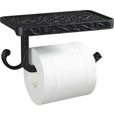(Schwarz) Hygienischer Toilettenpapierrollenhalter mit Handyablage Wandhalterung für Badezimmer im Retro-Vintage-Stil