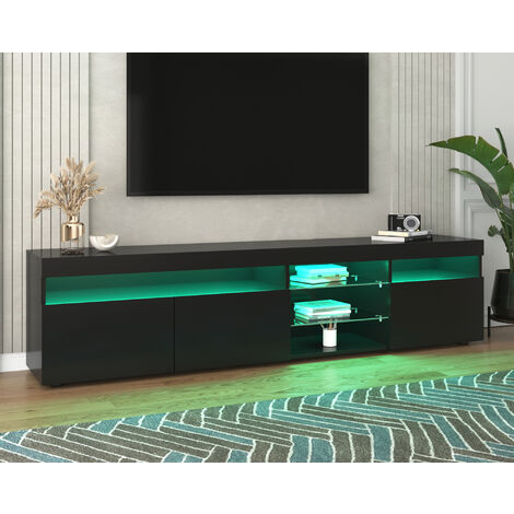 Schwarz  moderner TV-Schrank, helles Panel, variable LED-Beleuchtung, Wohn- und Esszimmer 180cm