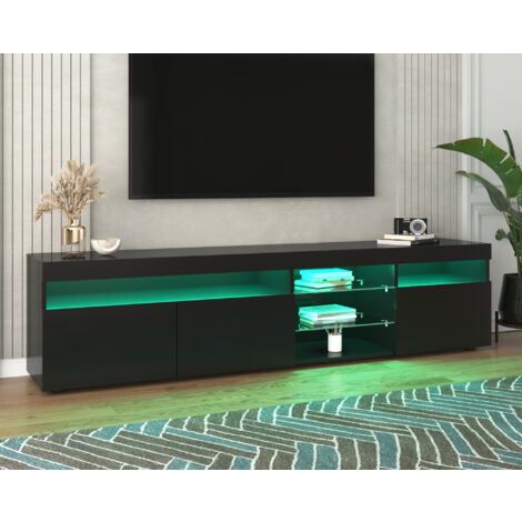 Schwarz  moderner TV-Schrank, helles Panel, variable LED-Beleuchtung, Wohn- und Esszimmer 180cm OKWISH
