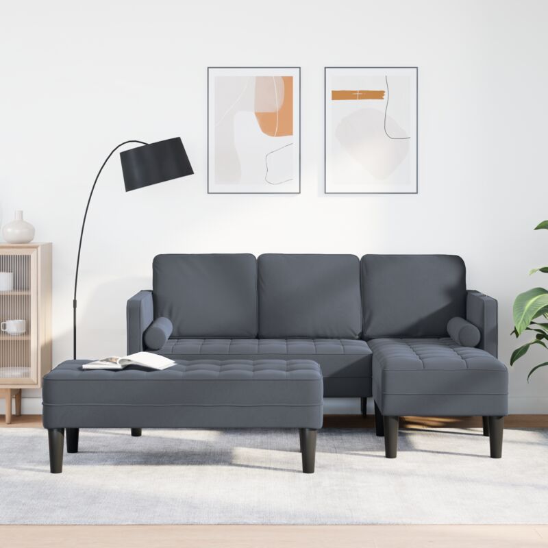 Vidaxl - Garten Sofa Mit Bank Und Kissen L-förmig Dunkelgraues Velvet 436965