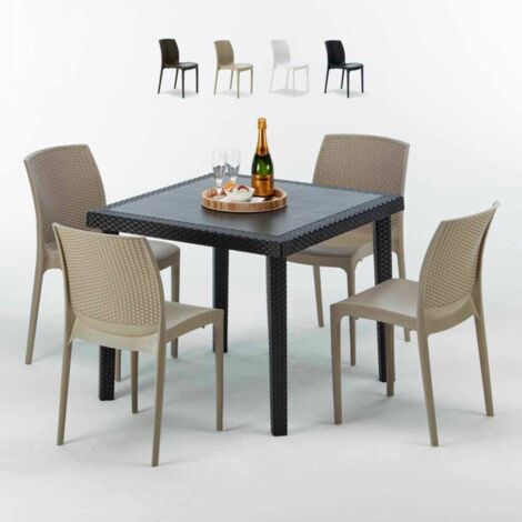 Schwarz Quadratisch Tisch und 4 Stühle Farbiges Polypropylen-Außenmastenset Grand Soleil Boheme Passion - Beige