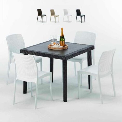 Schwarz Quadratisch Tisch und 4 Stühle Farbiges Polypropylen-Außenmastenset Grand Soleil Boheme Passion - Weiß