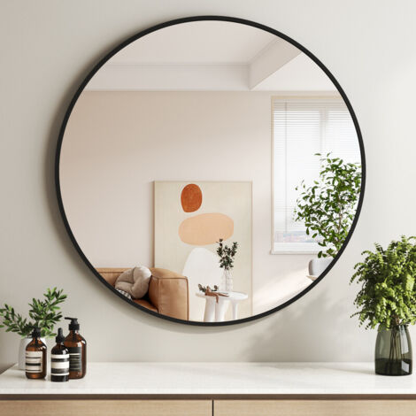 Schwarz Runder Wandspiegel, Ø 70cm Spiegel Schwarz, Runder Spiegel mit Schwarz Metallrahmen Badspiegel Schwarz für Badezimmer, Waschtisch, Wohnzimmer, Schlafzimmer, Eingang Wanddekoration