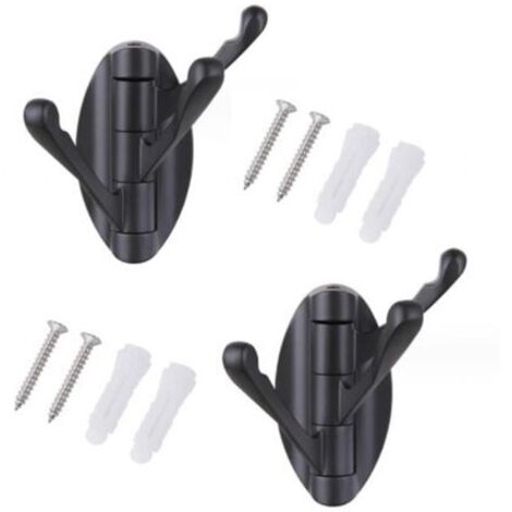(Schwarz) Set mit 2 schwenkbaren Wandgarderoben aus Edelstahl mit 3 klappbaren Armen, Hängegarderobe/Hakenleiste/Handtuchhalter mit 180° Drehung