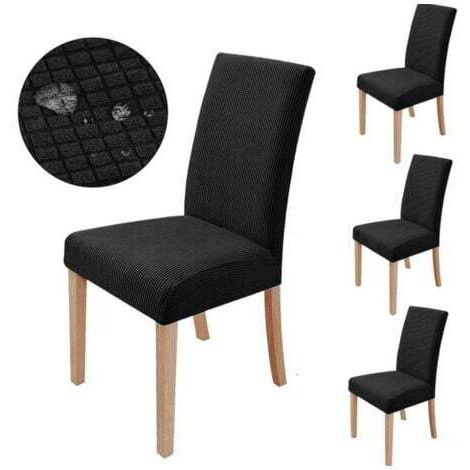 (Schwarz) Stretch-Stuhlbezug 6 Stück, Schutzbezug für Esszimmerstuhl, waschbar