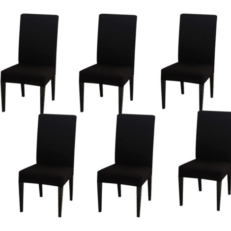 (Schwarz) Stretch-Stuhlhussen-Set, 6-teilig, Stuhlschutz für Esszimmerstühle
