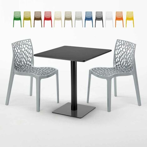 Schwarz Tisch Quadratisch 70x70 cm mit 2 Bunten Stühlen Gruvyer Kiwi