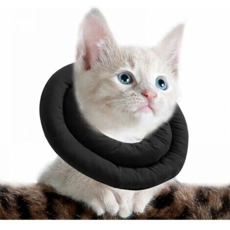 Schwarz Verstellbarer Katzenkragen, Weicher Genesungskragen für Katzen, Schutzkragen für Haustiere nach Operationen, M(30cm)