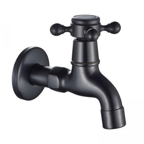 (Schwarz) Vintage-Kaltwasserhahn mit Einhebel-G1/2-Schnittstelle – wandmontierter Mopp-Wasserhahn für Badezimmerwaschbecken