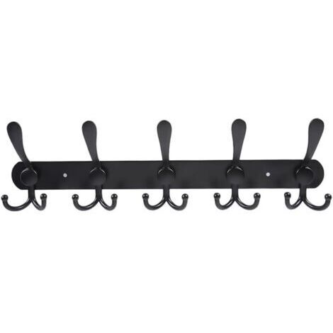 (Schwarz) Wandgarderobe – 5 passende Haken, robust, aus Edelstahl, Metallgarderobe für Kleidung, Handtücher, Handtaschen, Bademäntel, Badezimmereingang