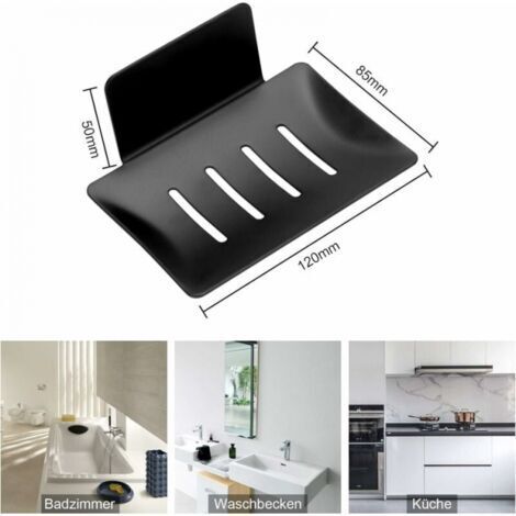 (Schwarz) Wandmontierter Seifenhalter ohne Bohren, Dusch-Seifenhalter aus Edelstahl, selbstklebender INOX-Seifenhalter zur Aufbewahrung von Schwämmen, Bürsten, Seife für Bad, Küche, Balkon